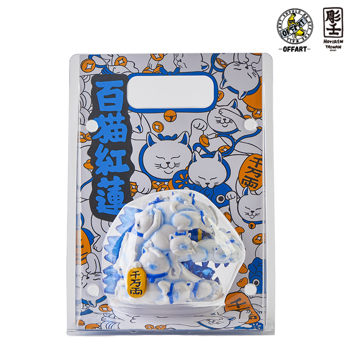 PREORDER OFFART x Horiren 12cm Hundred Cats Red Lotus Mini Fortune Head Sculpt: Blue & White Porcelain