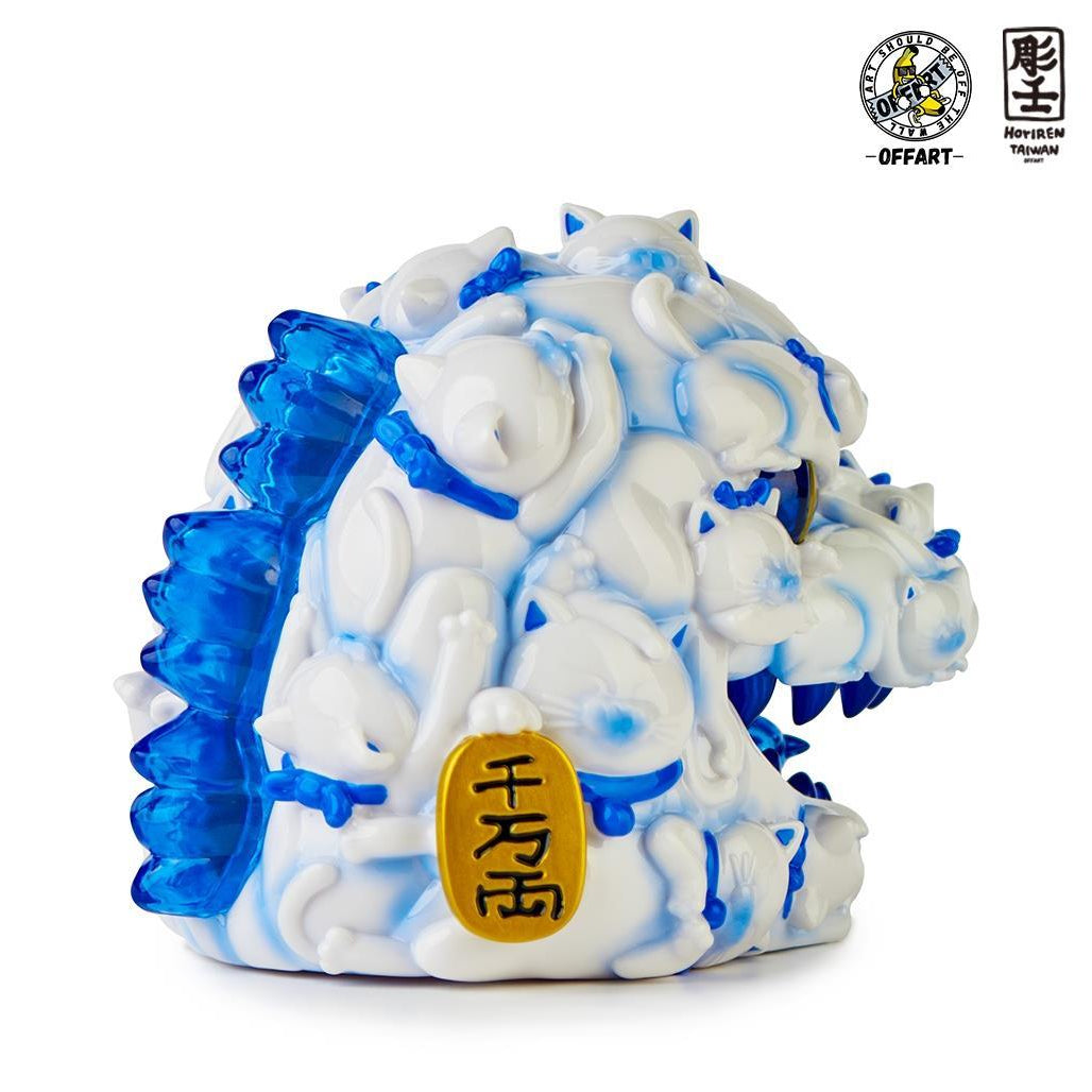 PREORDER OFFART x Horiren 12cm Hundred Cats Red Lotus Mini Fortune Head Sculpt: Blue & White Porcelain