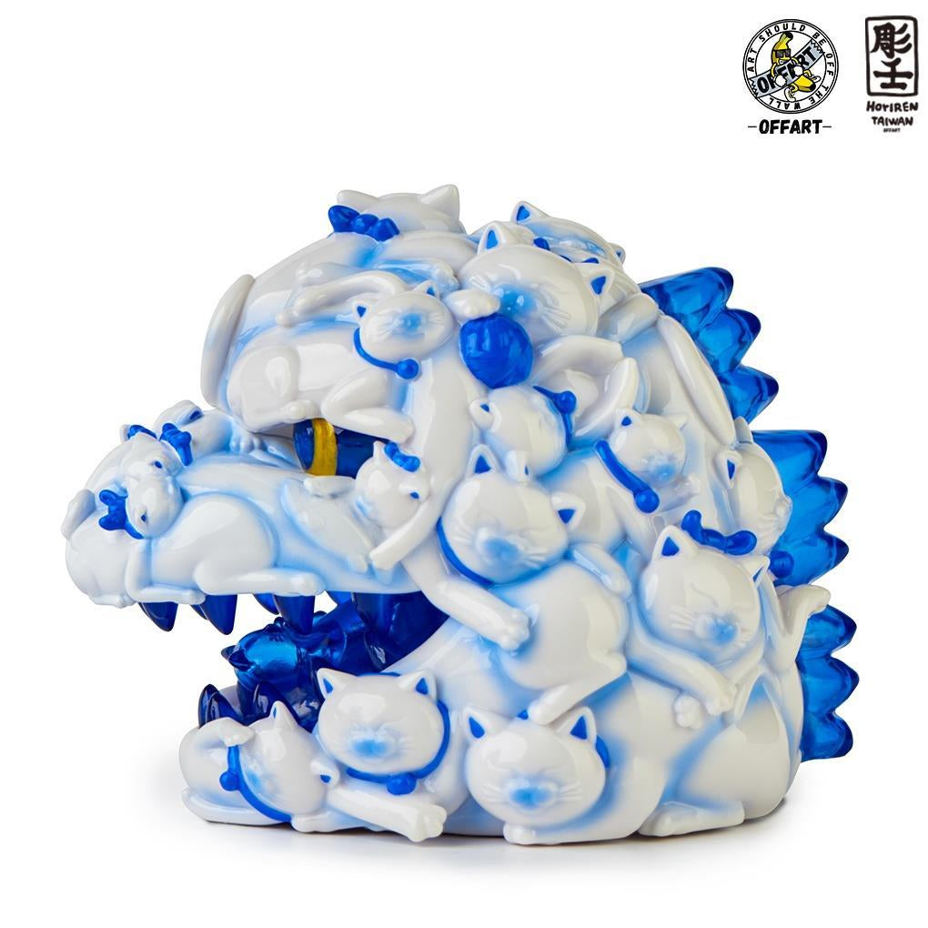 PREORDER OFFART x Horiren 12cm Hundred Cats Red Lotus Mini Fortune Head Sculpt: Blue & White Porcelain