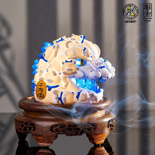 PREORDER OFFART x Horiren 12cm Hundred Cats Red Lotus Mini Fortune Head Sculpt: Blue & White Porcelain