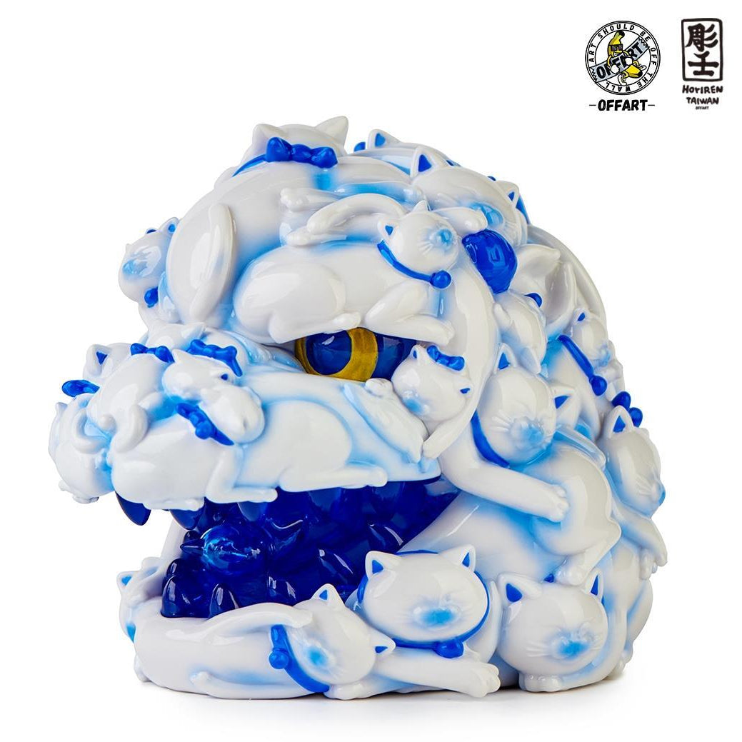 PREORDER OFFART x Horiren 12cm Hundred Cats Red Lotus Mini Fortune Head Sculpt: Blue & White Porcelain