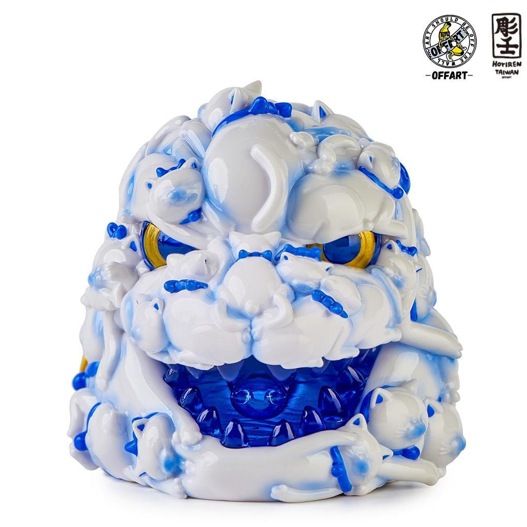 PREORDER OFFART x Horiren 12cm Hundred Cats Red Lotus Mini Fortune Head Sculpt: Blue & White Porcelain