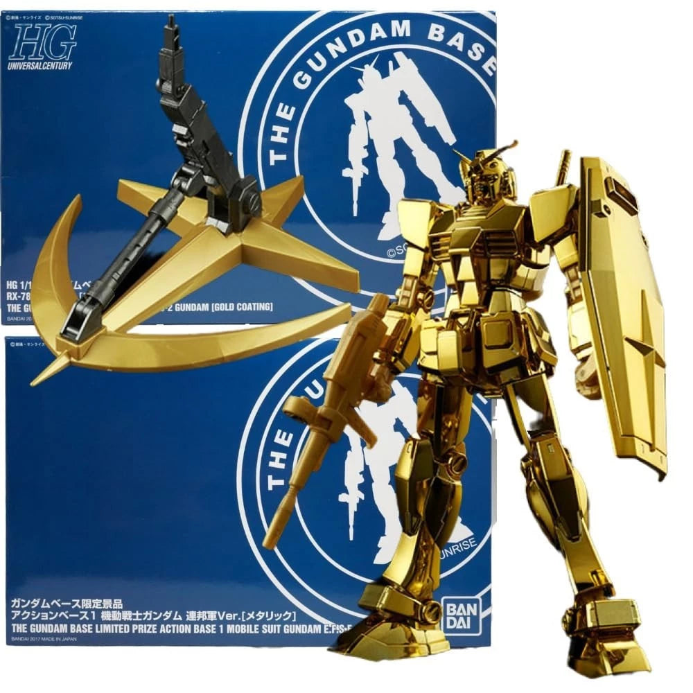 IN STOCK HG Gundam Base Limited Prize RX-78-2 Gundam [Gold Coating] Mobile Suit Gundam with Limited Metallic Action Base 1